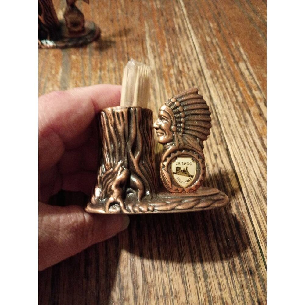 Vintage New Cast Metal Chattanooga Choo Choo TN Indian Head Toothpick Holder